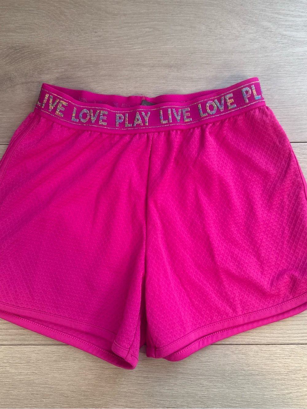 Champion Girls Pink Mesh Athletic Shorts Size M 7/8 Live Love Play Glitter